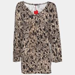 Pre Owned Elena Miro Printed Jersey Embellished V Neck Top XL