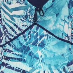 Pre Owned Elena Miro Blue Printed Jersey Sleeveless Midi Dress XL