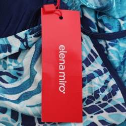 Pre Owned Elena Miro Blue Printed Jersey Sleeveless Midi Dress XL
