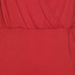 Pre Owned Elena Miro Red Jersey Crystal Embellished V Neck Tops L