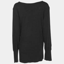 Pre Owned Elena Miro Dark Grey Jersey Embellished V Neck Top XXL