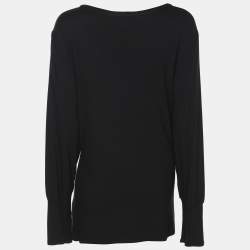 Pre Owned Elena Miro Black Jersey Embellished V Neck Top XXL