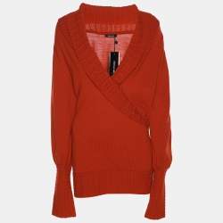Pre Owned Elena Miro Orange Knit Cross Neck Sweater XL