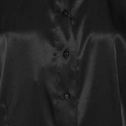 مملوكة مسبقًا قميص ساتان مرن أسود بأكمام طويلة إيلينا ميرو مقاس كبير (لارج)