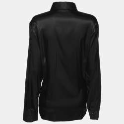 مملوكة مسبقًا قميص ساتان مرن أسود بأكمام طويلة إيلينا ميرو مقاس كبير (لارج)