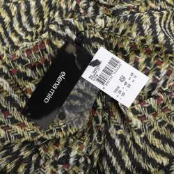Pre Owned Elena Miro Multicolor Tweed Print Crepe Pintuck Neck Tie Shirt L