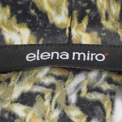 Pre Owned Elena Miro Multicolor Tweed Print Crepe Pintuck Neck Tie Shirt L