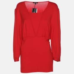 Pre Owned Elena Miro Red Jersey V Nick 3/4 Sleeve Blouse L