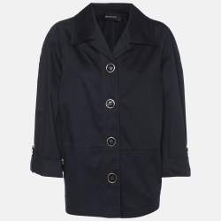 Pre Owned Elena Miro Navy Blue Stretch Cotton Single Breasted Short Coat L