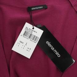 Pre Owned Elena Miro Hot Pink Jersey Crystal Embellished V Neck Blouse L