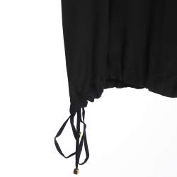 Pre Owned Elena Miro Black Printed and Crystal Embellished Drawstring Tops L