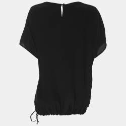 Pre Owned Elena Miro Black Printed and Crystal Embellished Drawstring Tops L