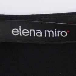 Pre Owned Elena Miro Black Printed and Crystal Embellished Drawstring Tops L