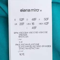 Pre Owned Elena Miro Green/Black Jersey Square Neck Cap Sleeve Top L