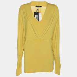 Pre Owned Elena Miro Yellow Jersey V Neck Tops 