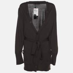 Pre Owned Elena Miro Brown Stretch Knit Belted Cardigan XL