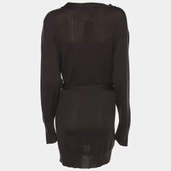 Pre Owned Elena Miro Brown Stretch Knit Belted Cardigan XL