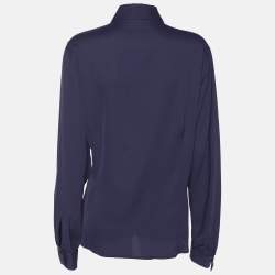 Pre Owned Elena Miro Blue Satin Ruffled Details Top XL