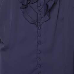 Pre Owned Elena Miro Blue Satin Ruffled Details Top XL