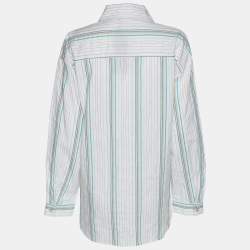 Pre Owned قميص إيلينا ميرو مخطط قطني أبيض بأزرار أمامية مقاس كبير جدًا (اكسترا لارج)