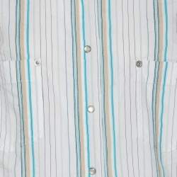 Pre Owned قميص إيلينا ميرو مخطط قطني أبيض بأزرار أمامية مقاس كبير جدًا (اكسترا لارج)