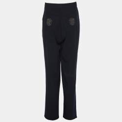 مملوكة مسبقًا Elena Miro Navy Blue Satin Pocket Embellished Trousers XL