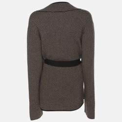 Pre Owned كاردَيغان إيلينا ميرّو تريكو بني مضلع بحزام مقاس كبير (لارج)