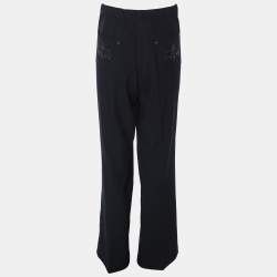 Pre Owned بنطال جيرسي إيليانا ميرا أزرق بحري مزين بالكريستال مقاس ضخم جدًا - إكس إكس لارج