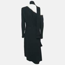Elie Saab Black Chain Detail Jersey Asymmetric Midi Dress With Scarf M