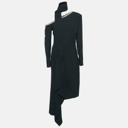 Elie Saab Black Chain Detail Jersey Asymmetric Midi Dress With Scarf M