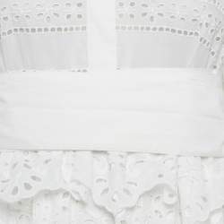 Elie Saab White Broderie Anglaise Cotton Tiered Maxi Dress M