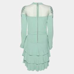 Elie Saab Mint Green Tulle Paneled Stretch Knit Appliquéd Mini Dress S