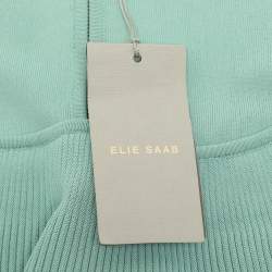 Elie Saab Mint Green Tulle Paneled Stretch Knit Appliquéd Mini Dress S