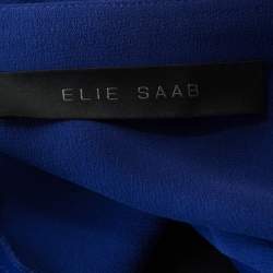 مملوكة مسبقًا Elie Saab Blue Crepe Silk Ruched Detail Long Sleeve Shirt XS