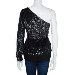 Elie Saab Black Sequin Embellished One Shoulder Top S