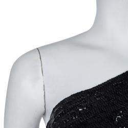 Elie Saab Black Sequin Embellished One Shoulder Top S