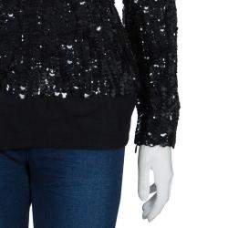 Elie Saab Black Sequin Embellished One Shoulder Top S