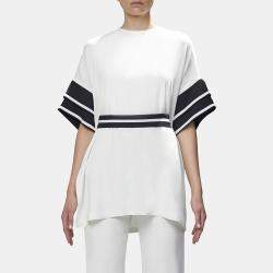 Elie Saab White & Black Crepe Belted Tunic M