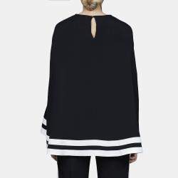Pre Owned Elie Saab Black & White Crepe Sleeve Slit Cape Blouse M
