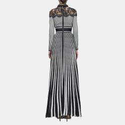 Elie Saab Black & White Knit And Lace Trim Full Sleeve Long Dress M
