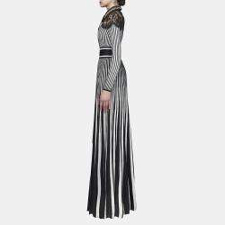 Elie Saab Black & White Knit And Lace Trim Full Sleeve Long Dress M