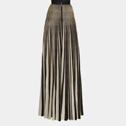Elie Saab Black & Gold Pleated Knit Long Skirt M