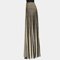 Elie Saab Black & Gold Pleated Knit Long Skirt M