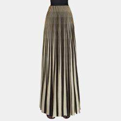 Elie Saab Black & Gold Pleated Knit Long Skirt M