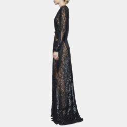 Elie Saab Dark Waves Embellished Fringe Details Long Sleeve Gown M