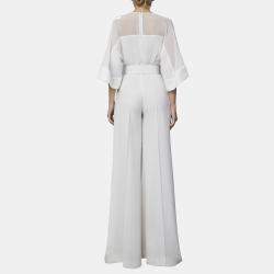 Pre Owned Elie Saab White Crepe V Neck Jumpsuit M