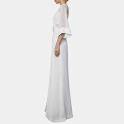 Pre Owned Elie Saab White Crepe V Neck Jumpsuit M