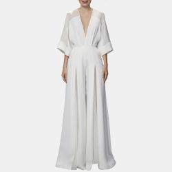 Pre Owned Elie Saab White Crepe V Neck Jumpsuit M