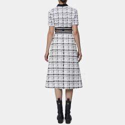 Pre Owned Elie Saab White & Black Tweed Bow Tie Neck Midi Dress S
