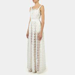 Elie Saab White Macrame Lace Long Dress L